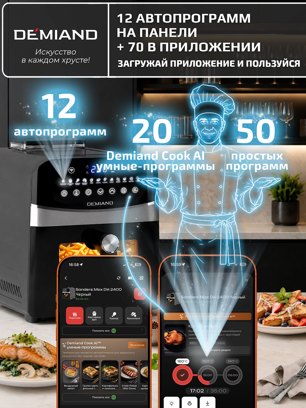 картинка Аэрогриль DEMIAND SANDERS MAX DK-2400/Черный-Wifi